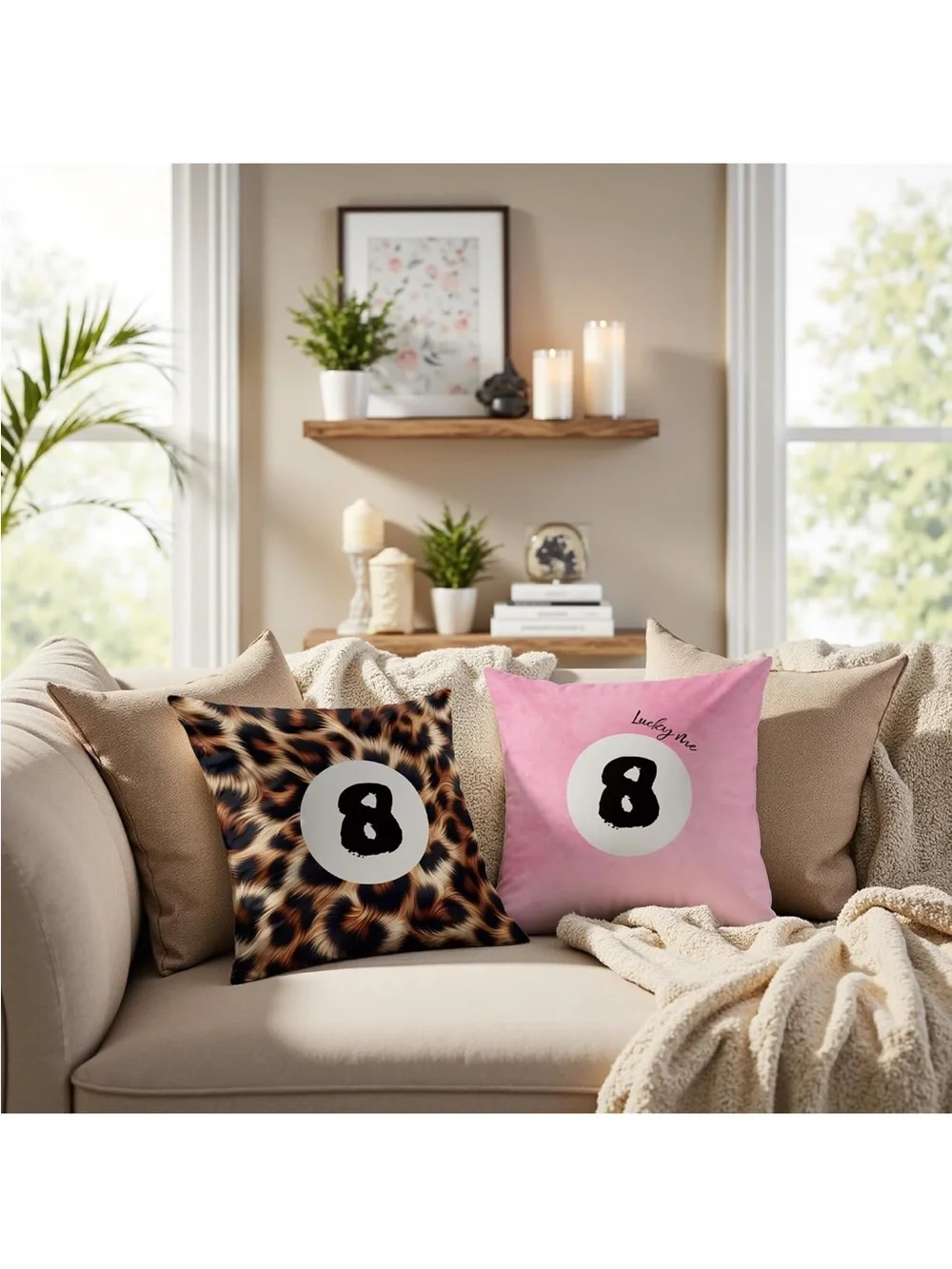 New Open Bag Trendy Funky Cheetah Pink Y2K Luck 8 Ball Pillow Covers ONLY 18x18